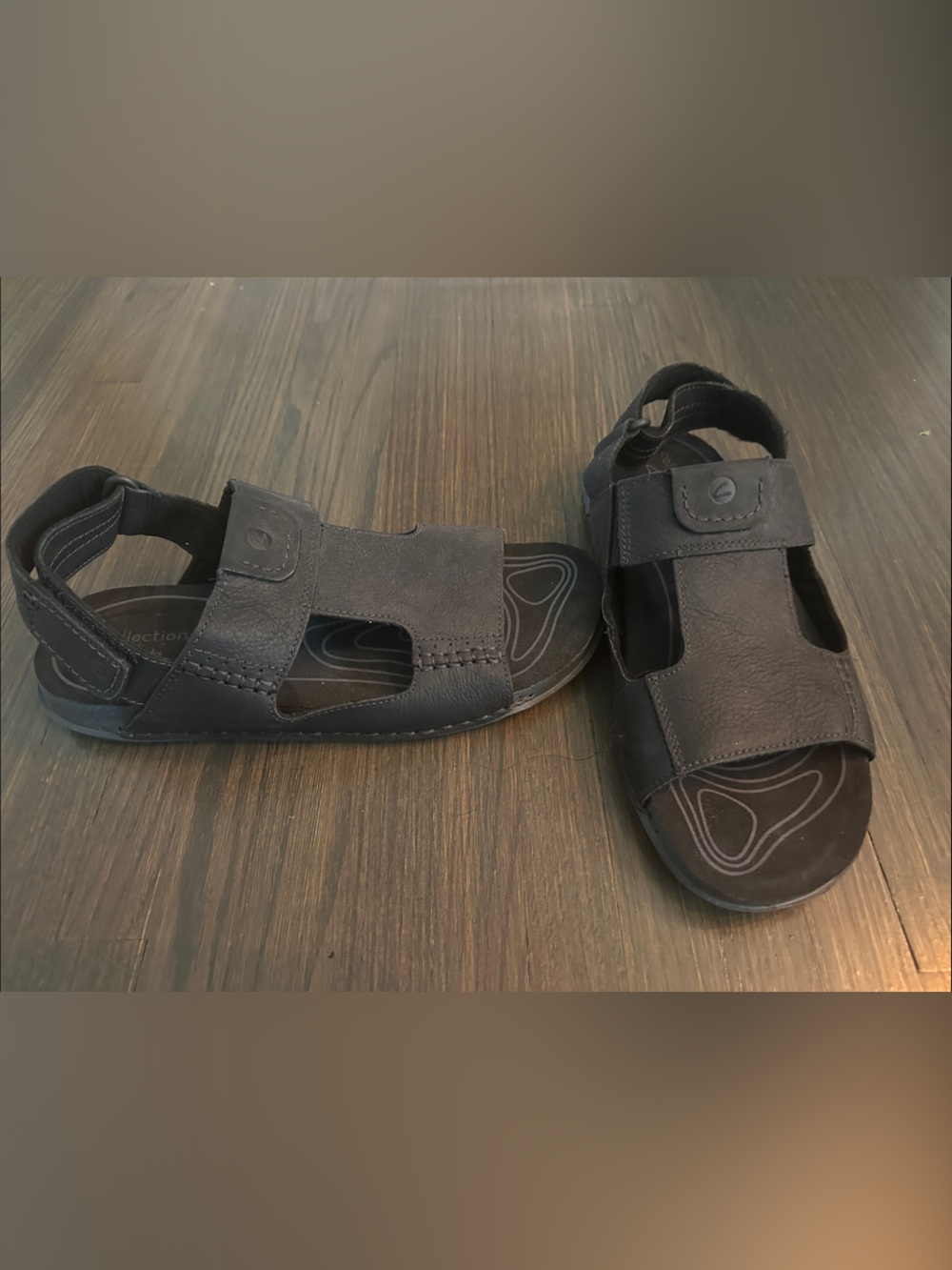 NEW CLARKS Collection Men's Black Leather Hook-and-Loop Comfort Sandals